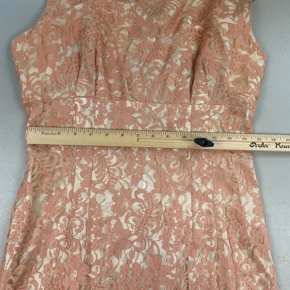 Vintage 50s Dress Womens Small Pink Satin & Lace Midi Wedding Cocktail 36x24x36 - Picture 9 of 14